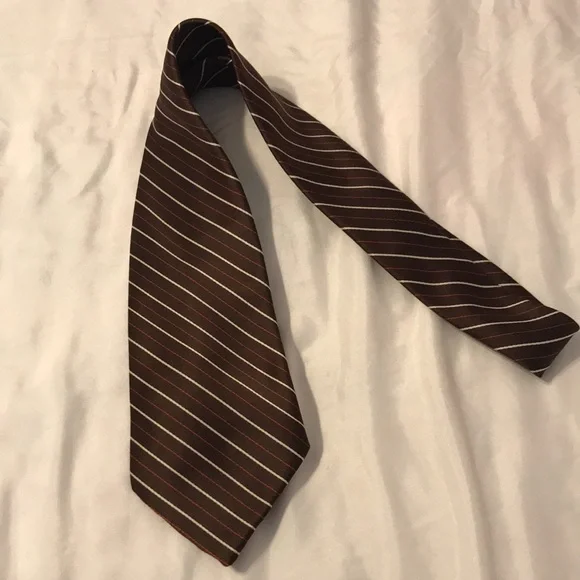 Butterfly brand Pure silk mens tie brown, white, & orange stripes 52.5 inches - Picture 3 of 4
